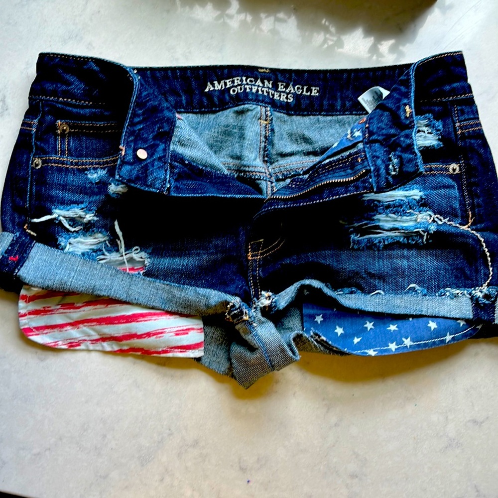 American Eagle shorts, size 8, Blue American Flag